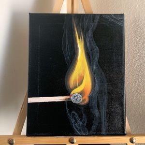 Lit match wall art hand painted